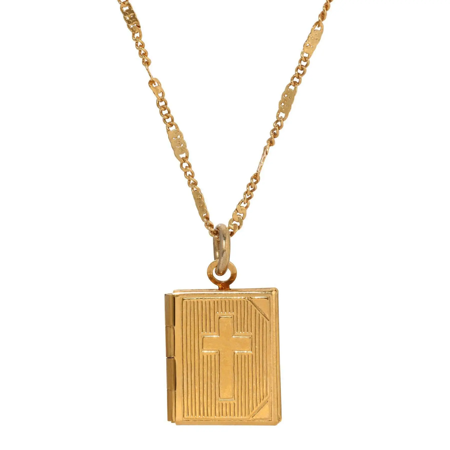 Symbols Of Faith Double Photo Locket Bible With Cross Pendant Necklace 15"
