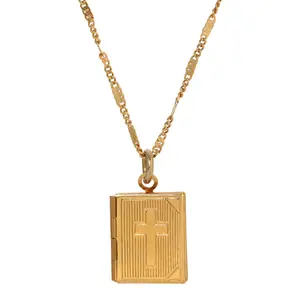 Symbols Of Faith Double Photo Locket Bible With Cross Pendant Necklace 15"