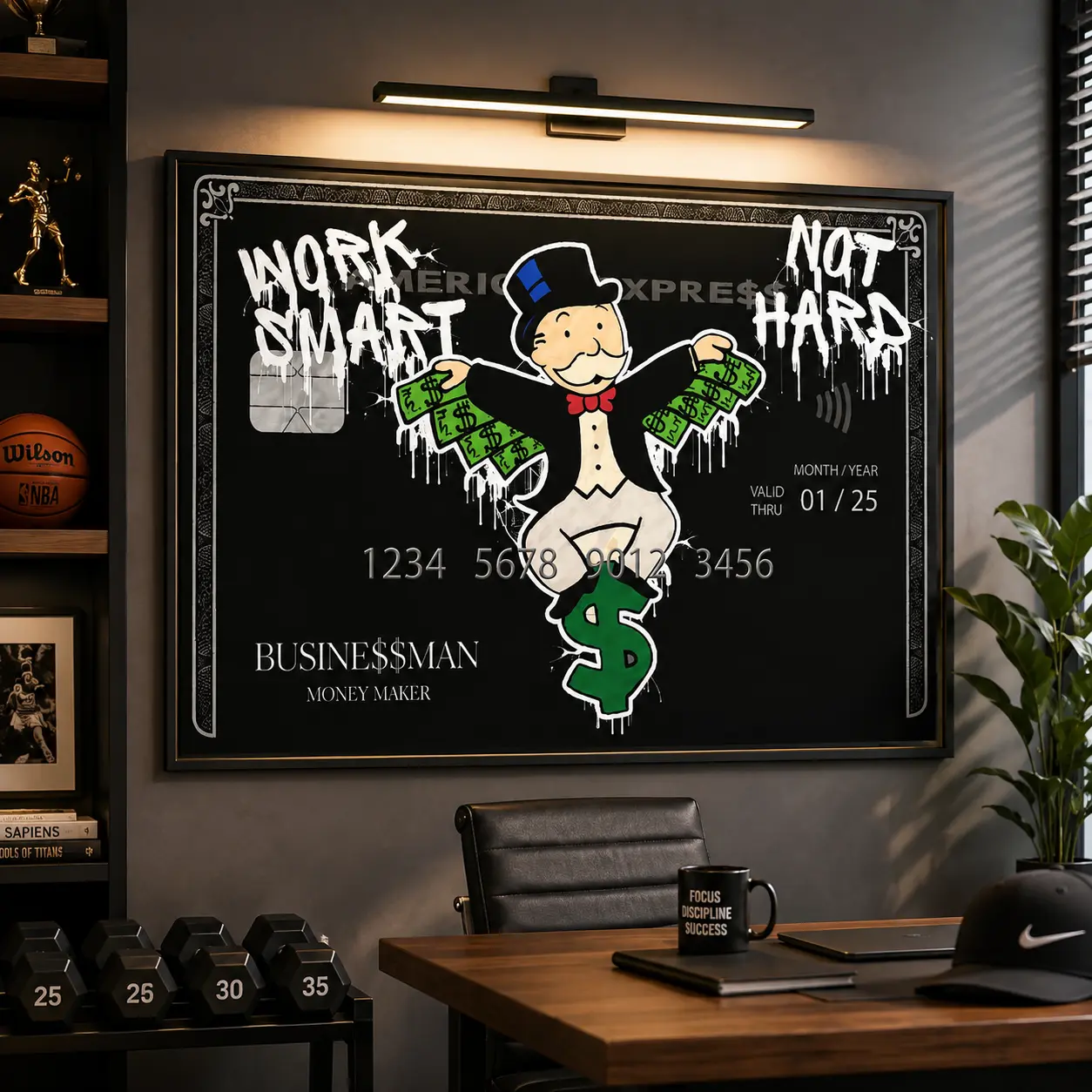 Monopoly Money Art Print - "Work Smart Not Hard" Motivational Wall Decor, Entrepreneur-Focused Canvas Poster for Home & Office Aesthetic