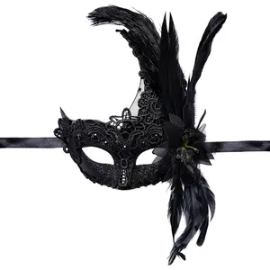 L-MK002 Feather Masquerade Mask Feather Venetian Mask for Women Cosplay Party Halloween Mardi Gras Christmas Masque