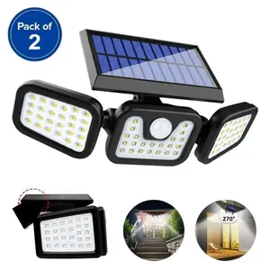 2 Pack 74 LED Solar Motion Sensor Outdoor Lights, IP65 Waterproof Security Flood Lights, 3 Modes 270° Wide Angle Wireless Wall Lamp for Garden