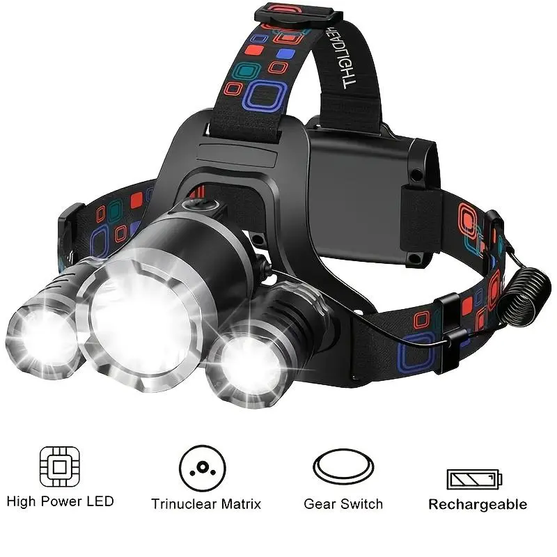 Rechargeable LED Headlamp, 6000 Lumens Super Bright with 4 Modes, Adjustable Forehead Head Light, Long Runtime Waterproof for Camping Hunting flashlight headlight