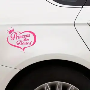 Princess On Board Car Sticker, Pink Heart Crown Vinyl Decal, Universal for Car Window Bumper Laptop, Auto Decor Accessories