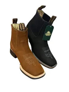 Botin Rodeo Suela 8 Segundos Leather Ankle Boots for Men - Cuban Heel, Winter Season, Plain Pattern