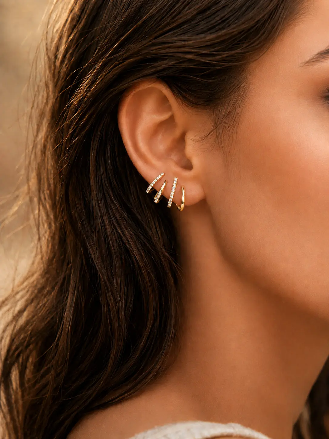 Women's 4-Prong Gold-Tone Pavé Ear Crawler Earrings - Diamond-Like Sparkle, Instant Ear Stack Look, Minimalist Summer Costume Jewelry Gift