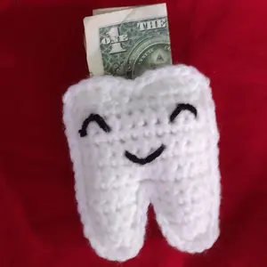 Toothfairy Small Crochet Tooth Fairy Pillow with Pocket, Cute Smile, 3.25 Inch Tooth Height, Safe Place to Store Teeth