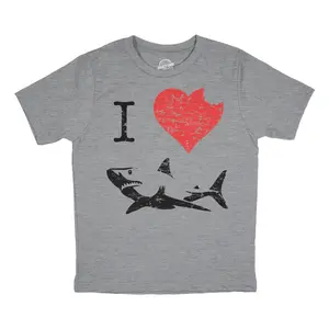 Kids' I Love Sharks T Shirt Classic Youth Shark Bite Shirt Shark Tee Funny T Shirts Shark Tops for Kid Novelty Tees for Kids Light Grey