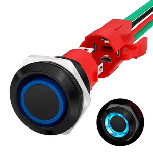 20A 12V Push Button Switch Latching 19MM Pushbutton Switch with 12 Volt Blue Led Waterproof ON Off Switch 20 Amp Heavy Duty for Marine Boat Truck Car Motorcycle