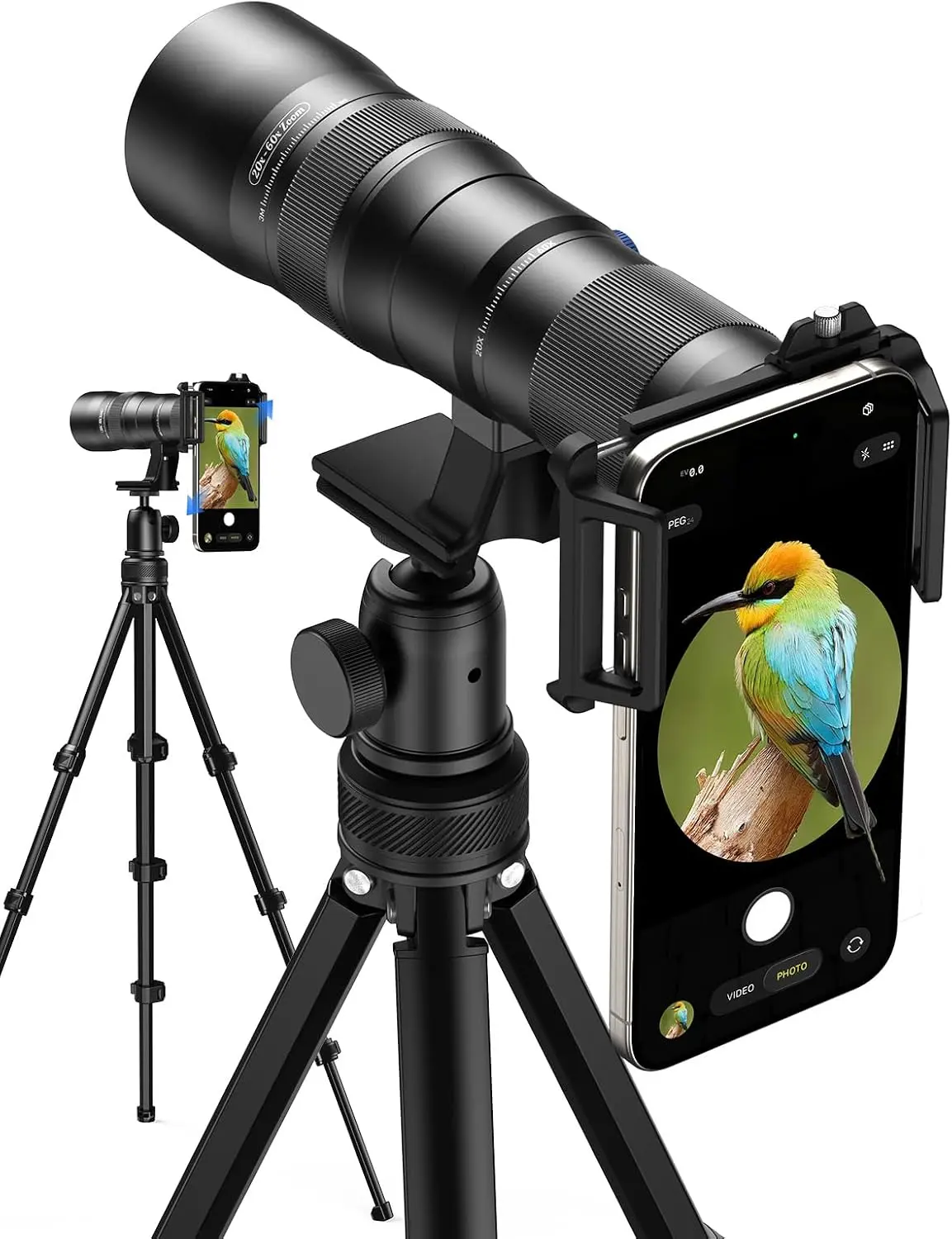 20-60X Zoom Telephoto Smartphone Lens Kit, High-Power Phone Lens with Tripod & Universal Clip, Compatible with Most Smartphones & Android Devices