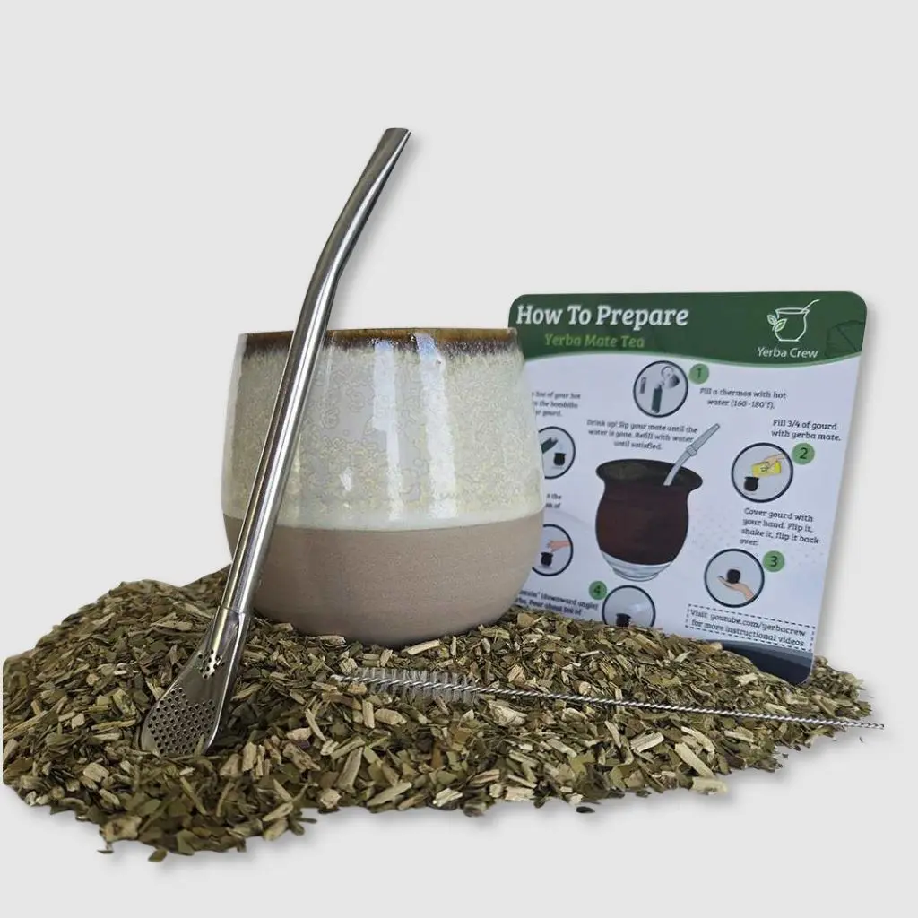 Bariloche Handmade White Bisque-Fired Ceramic Clay Pottery Tea Set - Stainless Steel Accents, Handmade from Earth and Fire, Kitchenware for Mate Enthusiasts Inspired by Snowy Peaks, European