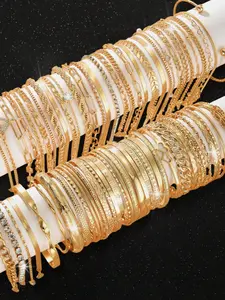 Women's Geometric Rhinestone Bracelet Set, Heart Star Twisted Round Snake Chain Design, Perfect Gift for Parties & Daily Wear, Jewelry Accessories