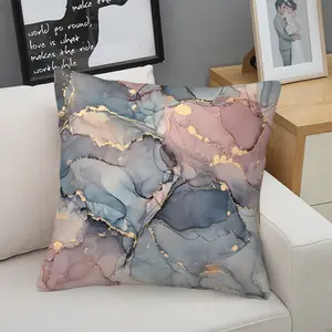 Luxury Blue Pink Marble Throw Pillow, Elegant Cushion, Chic Accent Pillow (Includes Pillow Core), Gold Vein Marble Print for Women, Sophisticated Bedroom & Sofa Decor