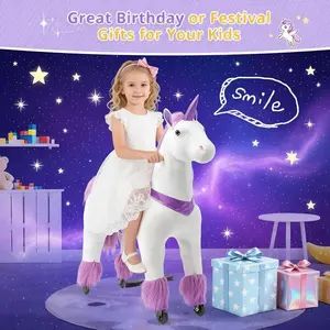 Mechanical Plush Unicorn Ride-On Toy for Kids 4-9 Years - No Battery/Electricity, 165 LBS Max Load, Purple Party Gift