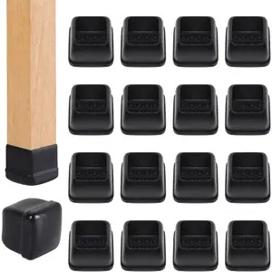 24 Pcs Chair Leg Sliders for Carpet, Square Black Chair Glides Teflon Furniture Pads, Bar Stool Leg Protectors Caps for Rug - for Dining Table, Couch, Patio Legs (M Fit: 0.75" - 1")