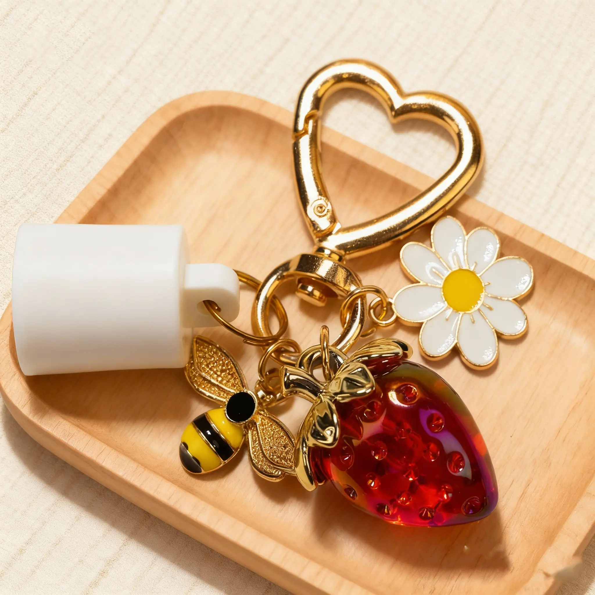 233☆ ハンドメイド チャーム ストラップ ピンク ドリンク つぶつぶ レモン lululemon strawberry milkshake gold zipper - TikTok Shop