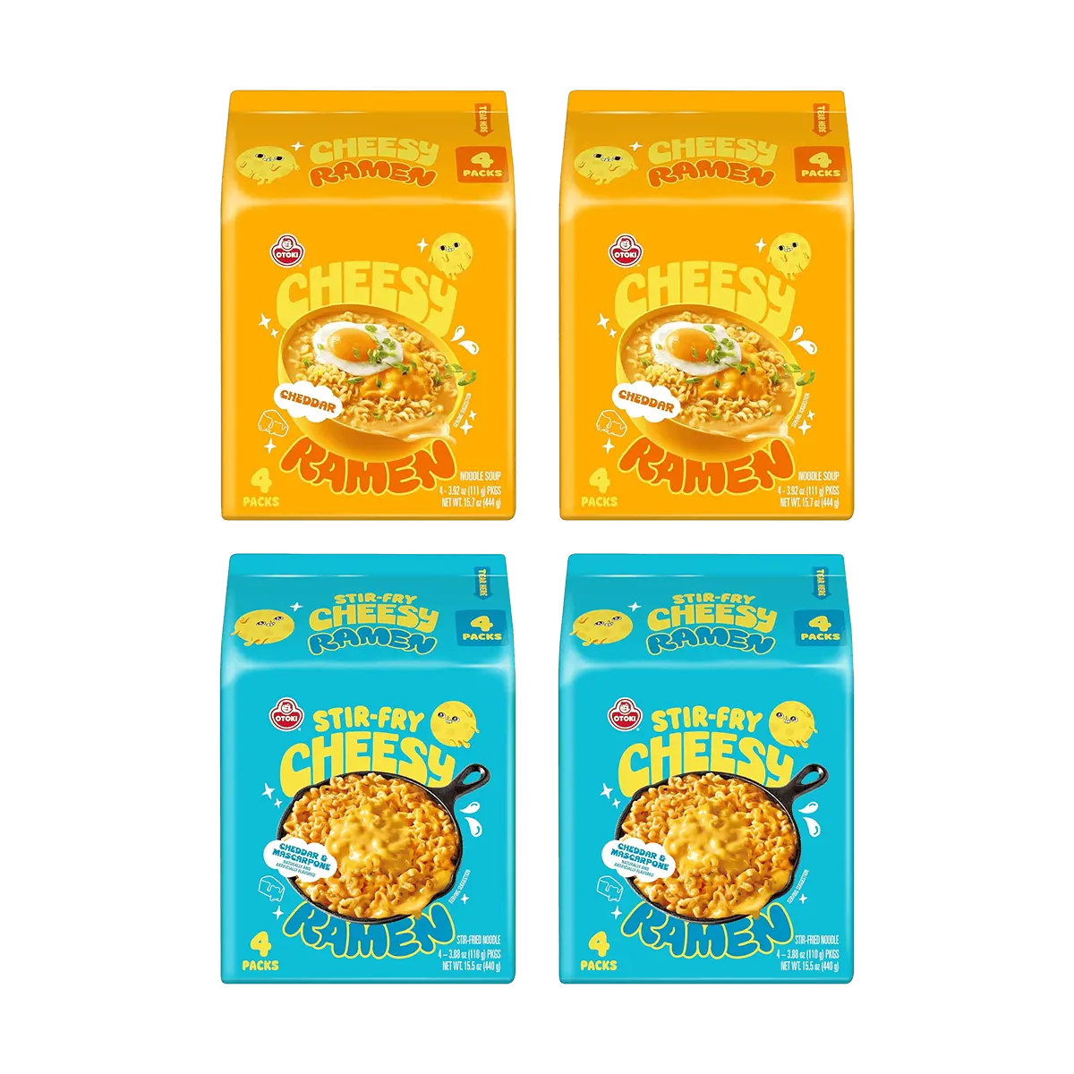 OTTOGI Cheddar Mascarpone Cheese Ramen 440g x 2 + Cheddar Cheese Ramen 444g x 2 - Korean Instant Noodles Multipack