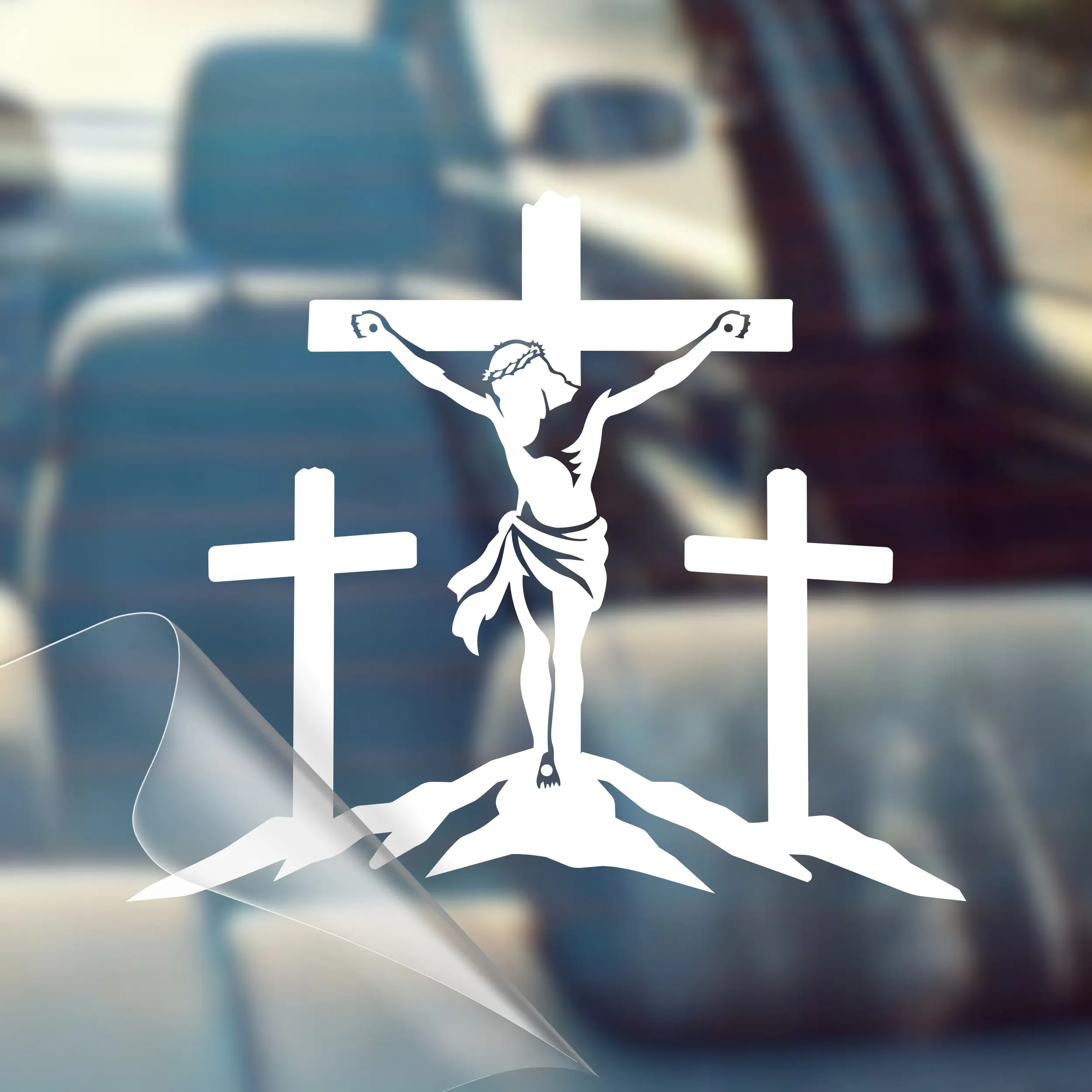 3 Cross Crucifix - Christian Car Decal Sticker – Made in USA, Waterproof Oracal 651 Vinyl