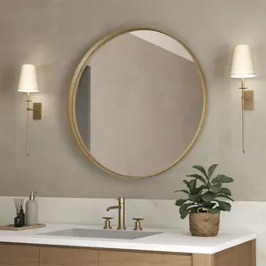 TETOTE Round Metal Framed Mirror, Sturdy Vanity Mirror, Brushed Finish, Stylish Wall Mirror for Bathroom/Living Room/Entryway, French Cleat Mounting