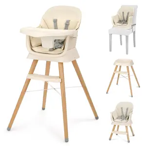 Portable Baby High Chair, High Chairs for Babies and Toddlers with Adjustable Legs, 6-in-1 Convertible to Booster Seat for Dining Table, Toddlers High Chair with Removable Cushions - Cream