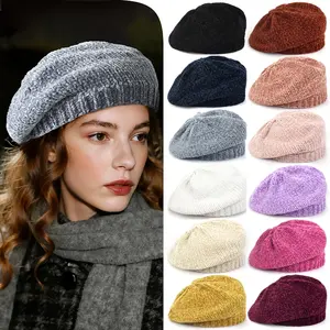 Chic Knit Beret for Women - Cozy Chenille, Breathable & Warm, Solid Color Options, Perfect for Fall/Winter
