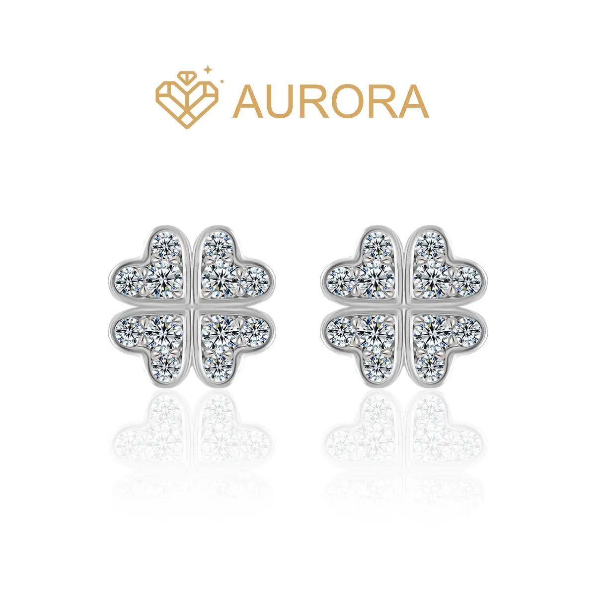 #228 Clover Moissanite Studs Earrings, 925 Sterling Silver Artificial Gemstone Jewelry