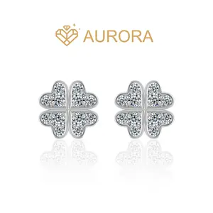 【#228 clover earring】Moissanite earrings with 925 Sterling Silver Jewelry Synthetic Moissanite