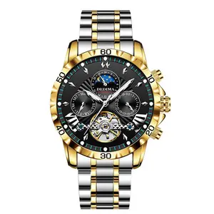 V-011 Men's 46mm Business Tourbillon Watch with Luminous Display, Calendar, Starry Sky Dial, 3 Sub-Dials, 6 Hands, 50m Waterproof, Miyota Citizen 3135 Movement, Stainless Steel Strap ootd