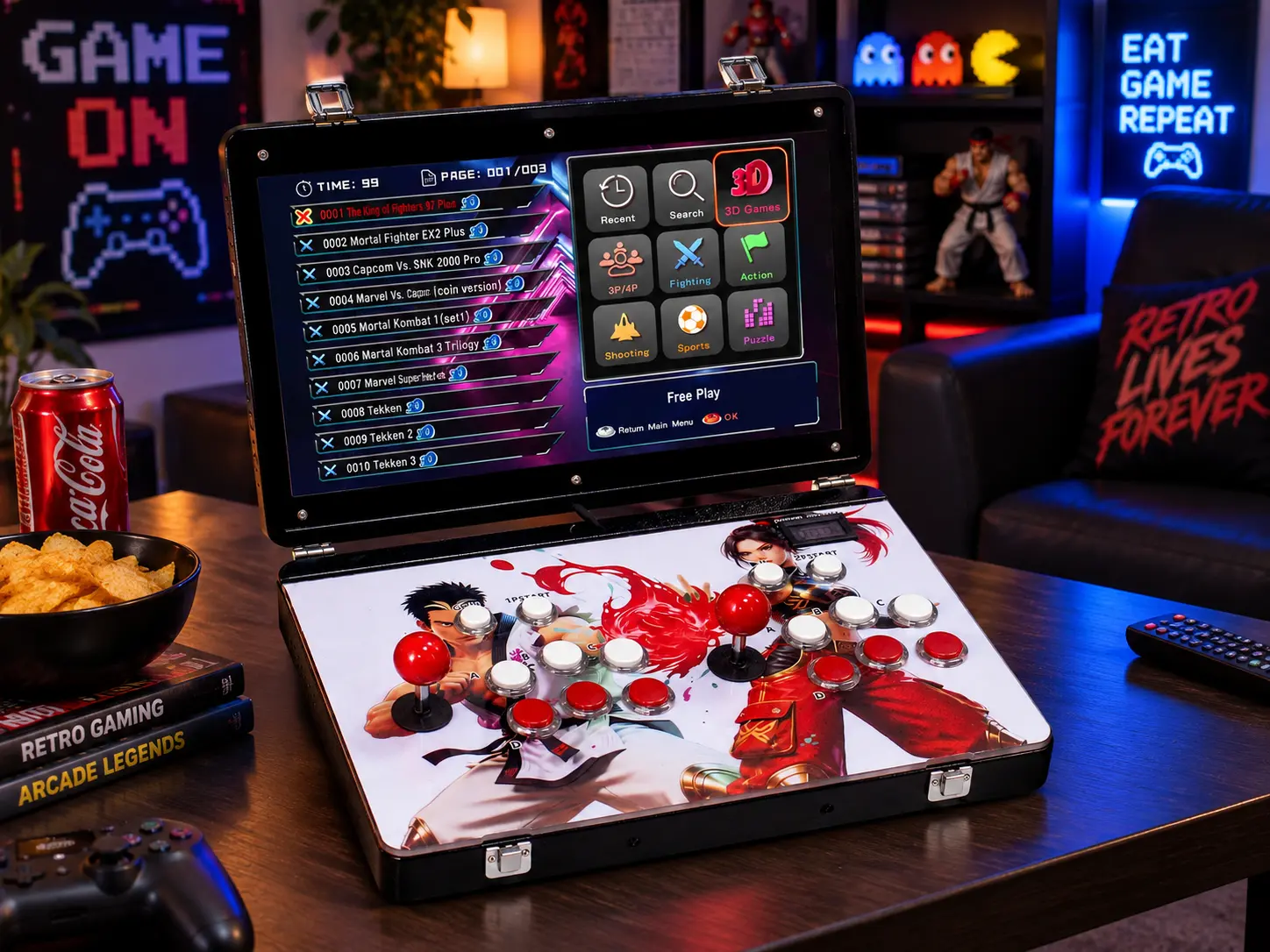 Portable 19 Inch HD Game Box, 1280P Retro Arcade Game Console, Dual Joystick Fighting Game Machine Built-in Classic Video Games