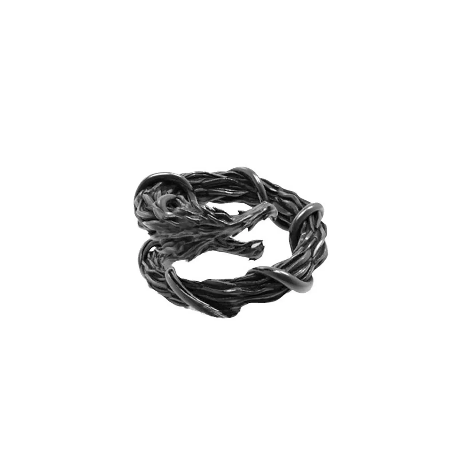 Men's Bold Black Adjustable Open Gothic Dragon Winding Ring - Sleek Artificial Gemstone Punk-Inspired Jewelry, Versatile Edgy Accessories Symbolizing Power & Rebellion for Daily Wear