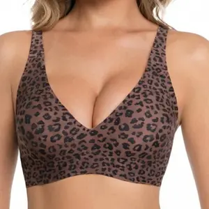 Deep V Bra Low Cut Sexy Push up Bra Ladies Padded Plaid Smooth Wire Free Bra