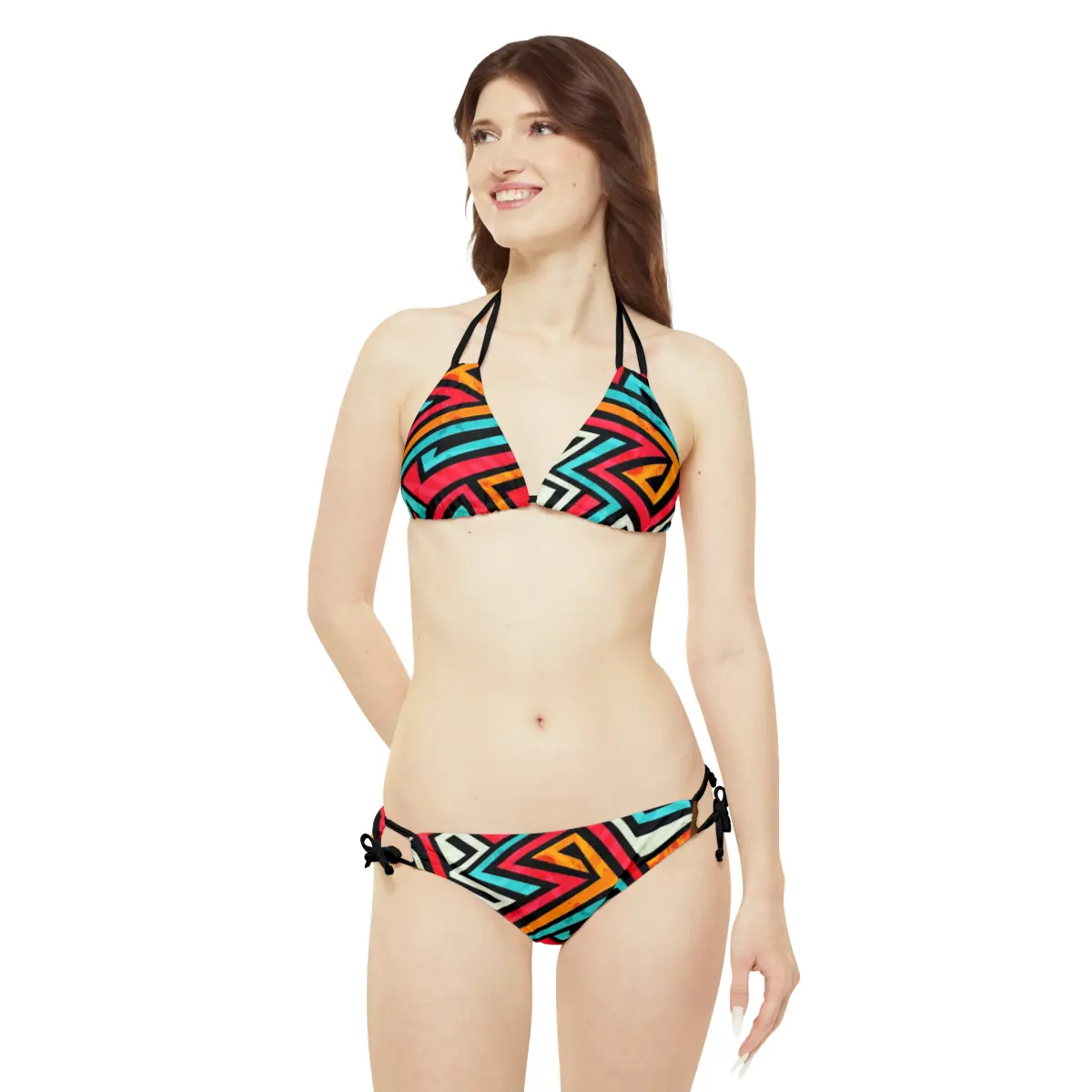 African Geometric Print Strappy Bikini Set