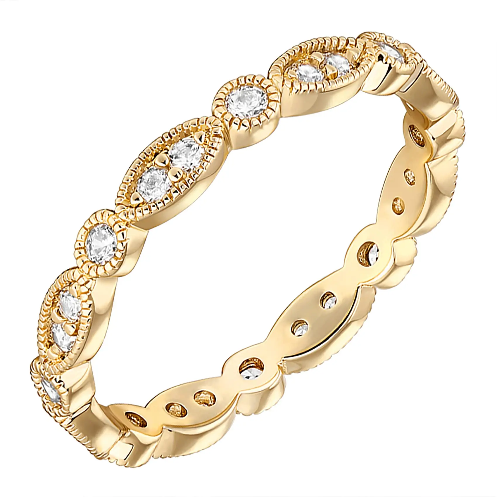 PAVOI 14K Gold Plated Cubic Zirconia Band - Round Milgrain Eternity Bands - Gold Rings for Women PAVOI 14K Gold Plated Cubic Zirconia Band - Round Milgrain Eternity Bands - Gold Rings for Women