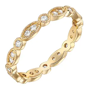 PAVOI 14K Gold Plated Cubic Zirconia Band - Round Milgrain Eternity Bands - Gold Rings for Women