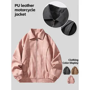 Bmuvlss Men's Jacket Korean-Style Windproof Full-Zip Lapel Coat - Soft Motorcycle-Ready Blazer, Tan//Black/Burgundy/Brown, Loose Fit Casual Outerwear for Spring & Fall (No, Easy Maintenance)