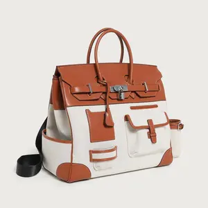 New Color-Block Canvas Tote – Oversized Birkin-Inspired Bag for Travel & Casual Use