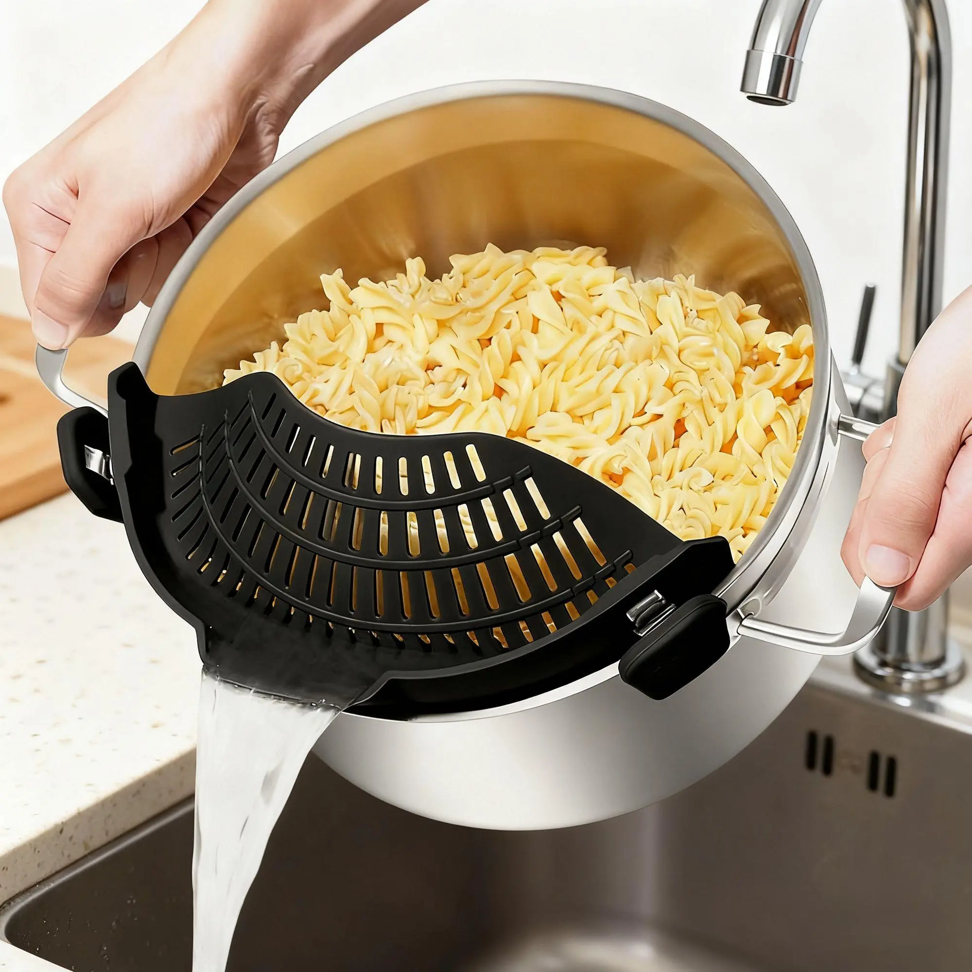 Adjustable Silicone Clip-On Strainer - Handy, Non-Slip, Heat-Resistant Kitchen Colander Utensil for Pots, Pans, Bowls, Space-Saving Draining Tool for Noodles, Vegetables, Filters for Christmas, Father's Day Gifting to Friends and Family