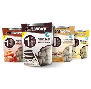 Don't Worry Meringue Cookies | Caramel, Cookies & Cream, Cappuccino, Vanilla Flavor | Low Calorie Snacks with 1 Calorie per Piece | Keto, Gluten Free, Low Carb Healthy Snacks For Adults | 4 Pack