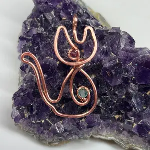 Kitty Cat Outline Pendant, Copper- Handmade (custom only)