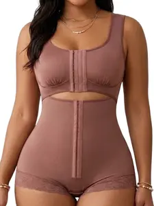 1 Count Women's Cutout Front Hook Shapewear Bodysuit, Colombian Shapewear, Fajas, High Compression Tummy & Waist Support Jumpsuit, Lace Trim Butt Lifting Romper Curves Enhancer, Versatile For Daily Wear, Outings & All Events