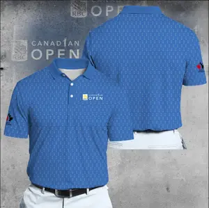 Canadian Open Inspired Blue Trophy Pattern Golf Polo Shirt for Men – Premium Performance Athletic Polo, All Over Mini Trophy Print, Breathable Moisture Wicking Fabric, Tournament Style Sportswear, Lightweight Summer Golf Outfit, Golf Lover Gift