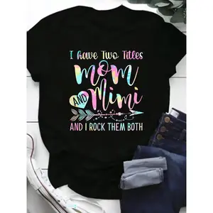 Women's Mimi Graphic Tee Two Titles Mom & Mimi Fun Print Short Sleeve