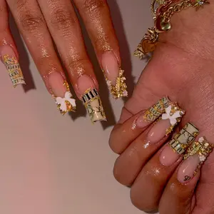 Luxury Gold Dollar Sign Press On Nails | by NailLyra | Handmade Reusable Set