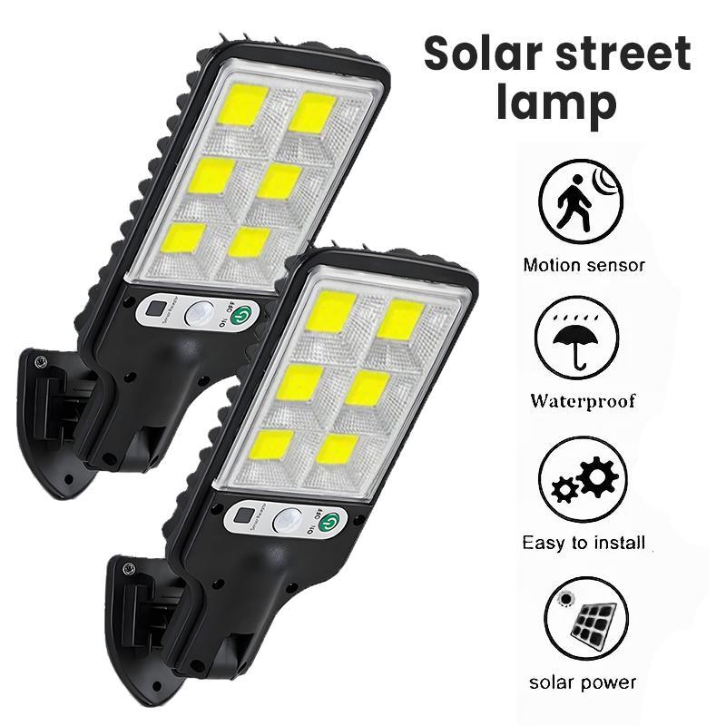 4pack Solar Powered LED Street Lights with 120 LEDs Each Smart Remote IP65 Motion Sensor 3 Modes for Pathways Garages Backyards & Front Yards Heavy Duty Waterproof Lighting Solution for Home & Outdoor Areas