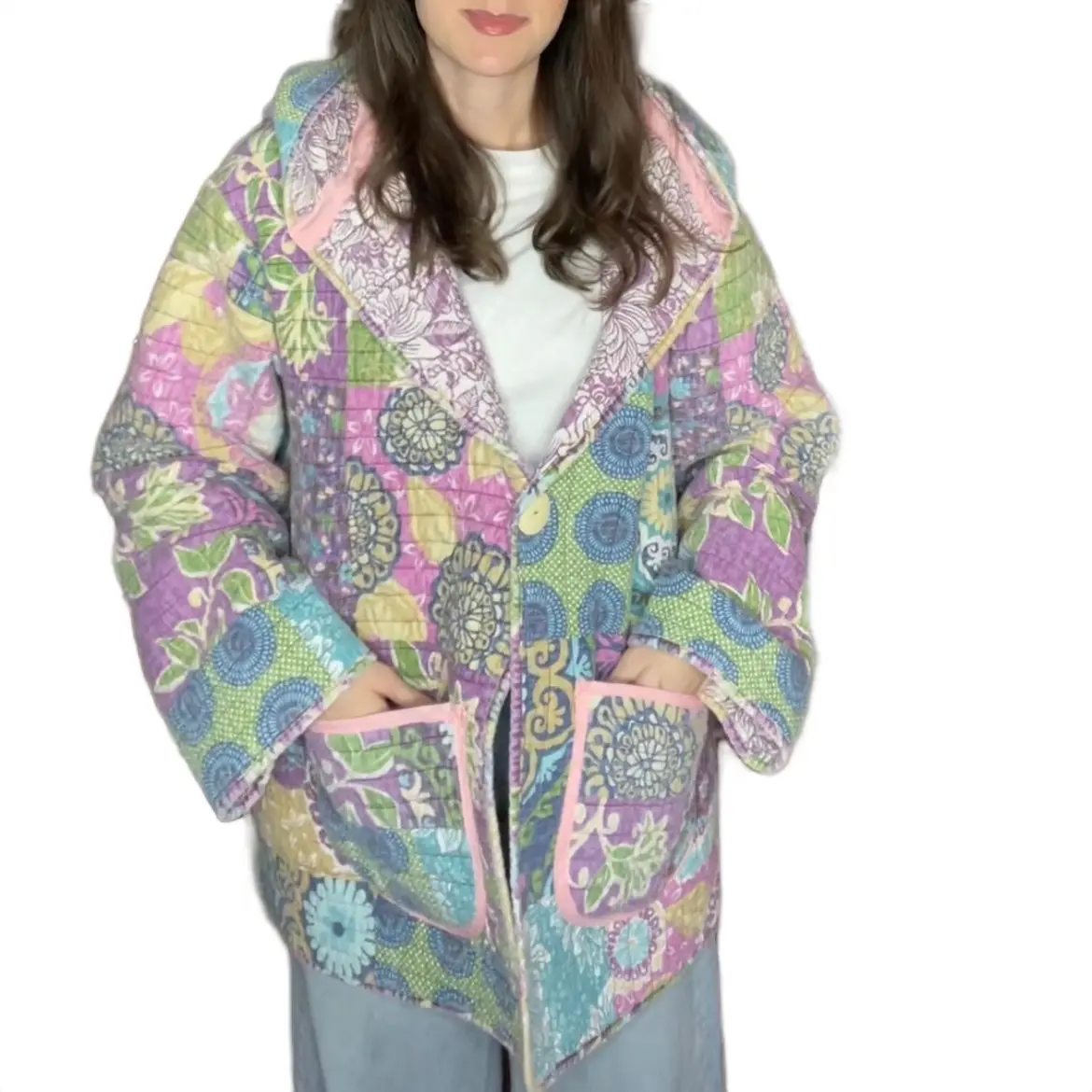 Upcycled Purple Floral Quilt Jacket