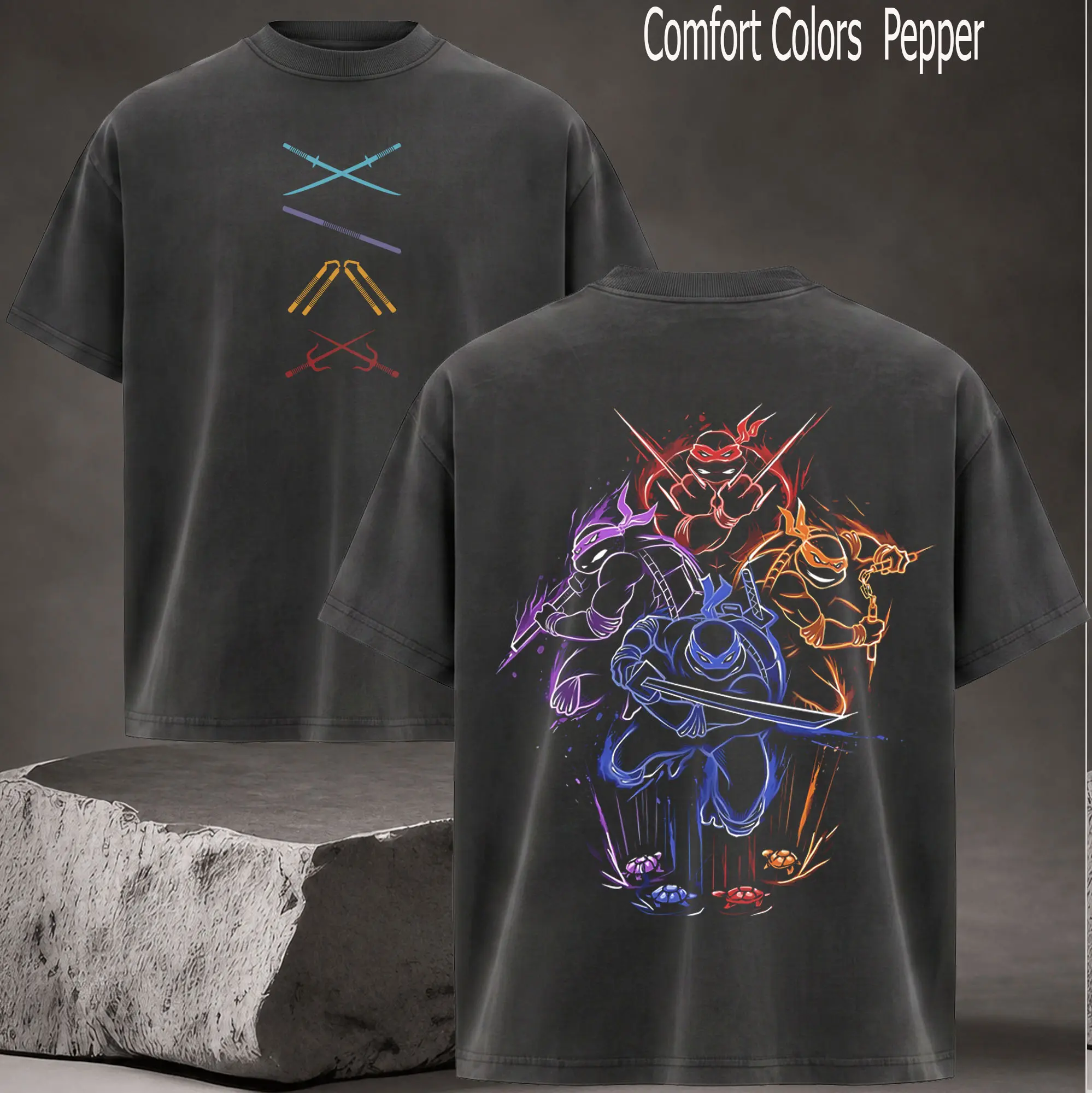 Teenage Mutant Ninja Turtles V2 Print Washed Cotton T-shirt, Vintage Graphic T-shirt Washed For Fans  Movie Monster, Design Top Cotton Streetwear T-shirt Clothes Menswear Womenswear, T-shirt Unisex Hot 2025