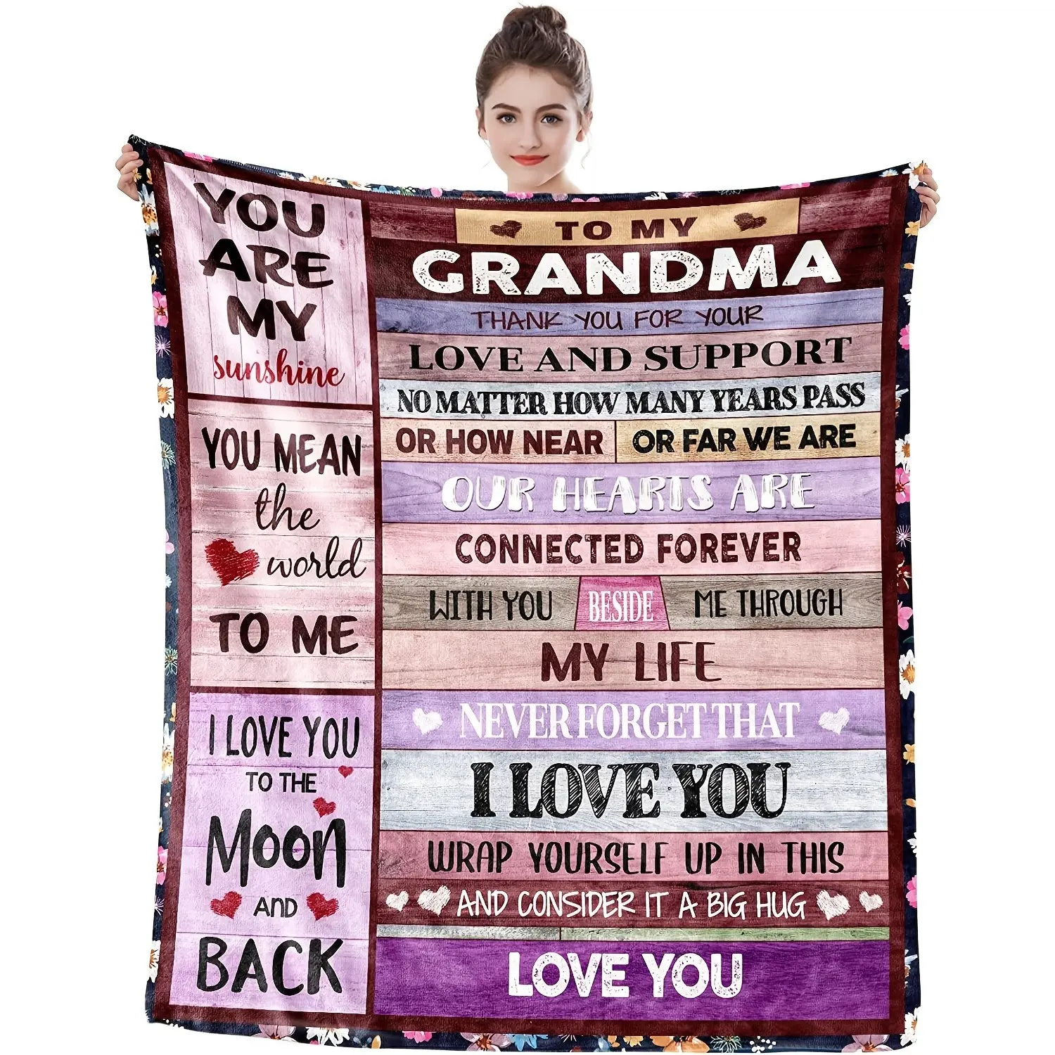 Custom Flannel Plush Blanket - Durable, Fluffy, Breathable, Body-Warming, Multi-Size, "I Love You to the Moon and Back" Art Print, for Grandmothers (Nana/Mimi), Bedroom Decor, Ideal Mother's Day Gift