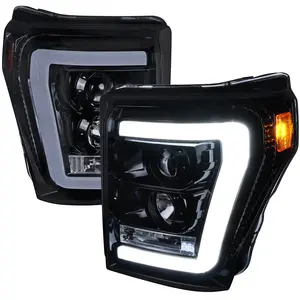 2011-2016 F-250/F-350/F-450/F-550 LED C-Bar Projector Headlights (Glossy Black Housing/Smoked Lens)