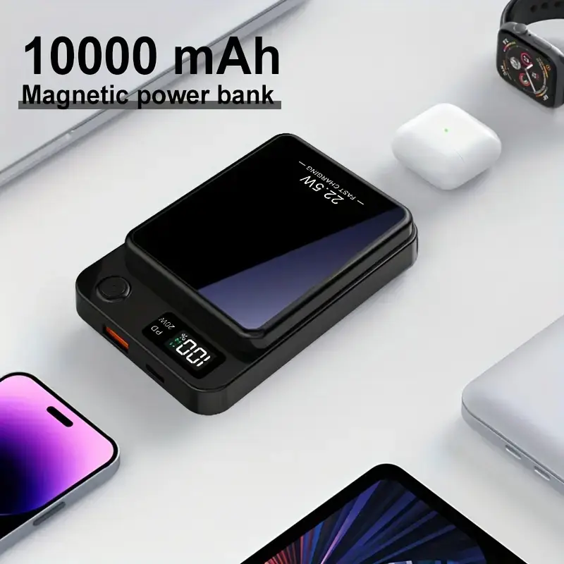 10000mAh Magnetic Power Bank (Magnetic Battery Pack, Mobile Power Supply) - 22.5W PD-20W Fast Chargeable, USB-C Ports, LED Display, Compact Smartphone Accessory for iPhone 17/16/15/14/13/12 & Android Devices (5000-10000mAh Range)