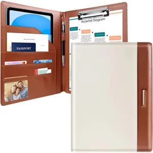 Padfolio/Resume Portfolio Folder for Women Men, Cute Chic Padfolio Cover Folder, Conference/Legal Document Organizer with Letter/A4 Size Clipboard, Document Sleeve, Brown+White