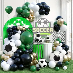 106 Green Black Sports Football Theme Balloon Arch Set, Green Black White and Golden Balloons, Soccer Foil Balloons, Suitable for Men's Sports Football Theme Birthday Party Decoration